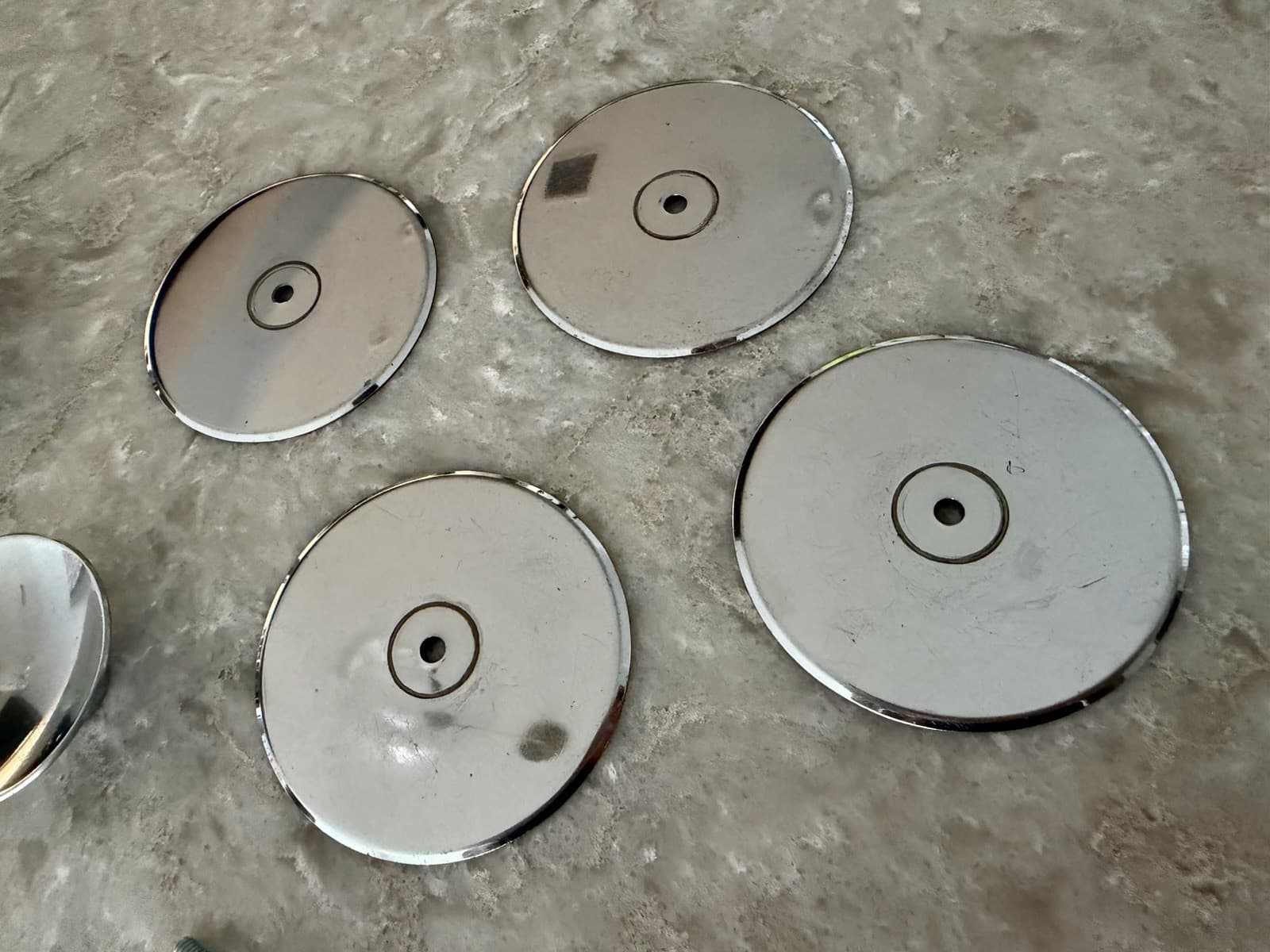 Set of 4 MCM Chrome Cabinet Drawer Pulls Knobs 2” w/ 2-3/4” Backplates - Thumbnail 4
