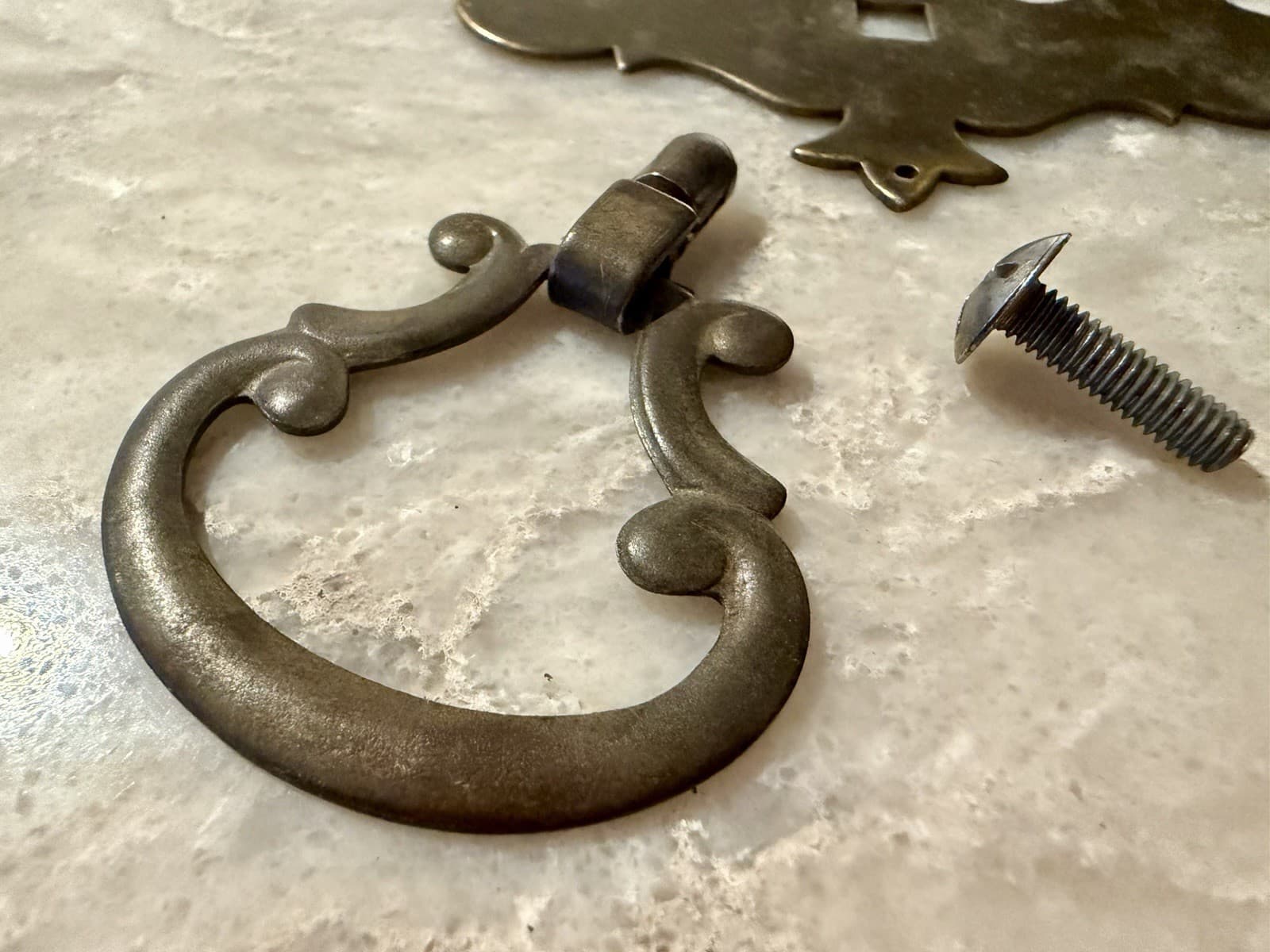 Pair Vintage Steel Chippendale Batwing Drawer Pulls Bail Handles 3-3/8” - Thumbnail 6