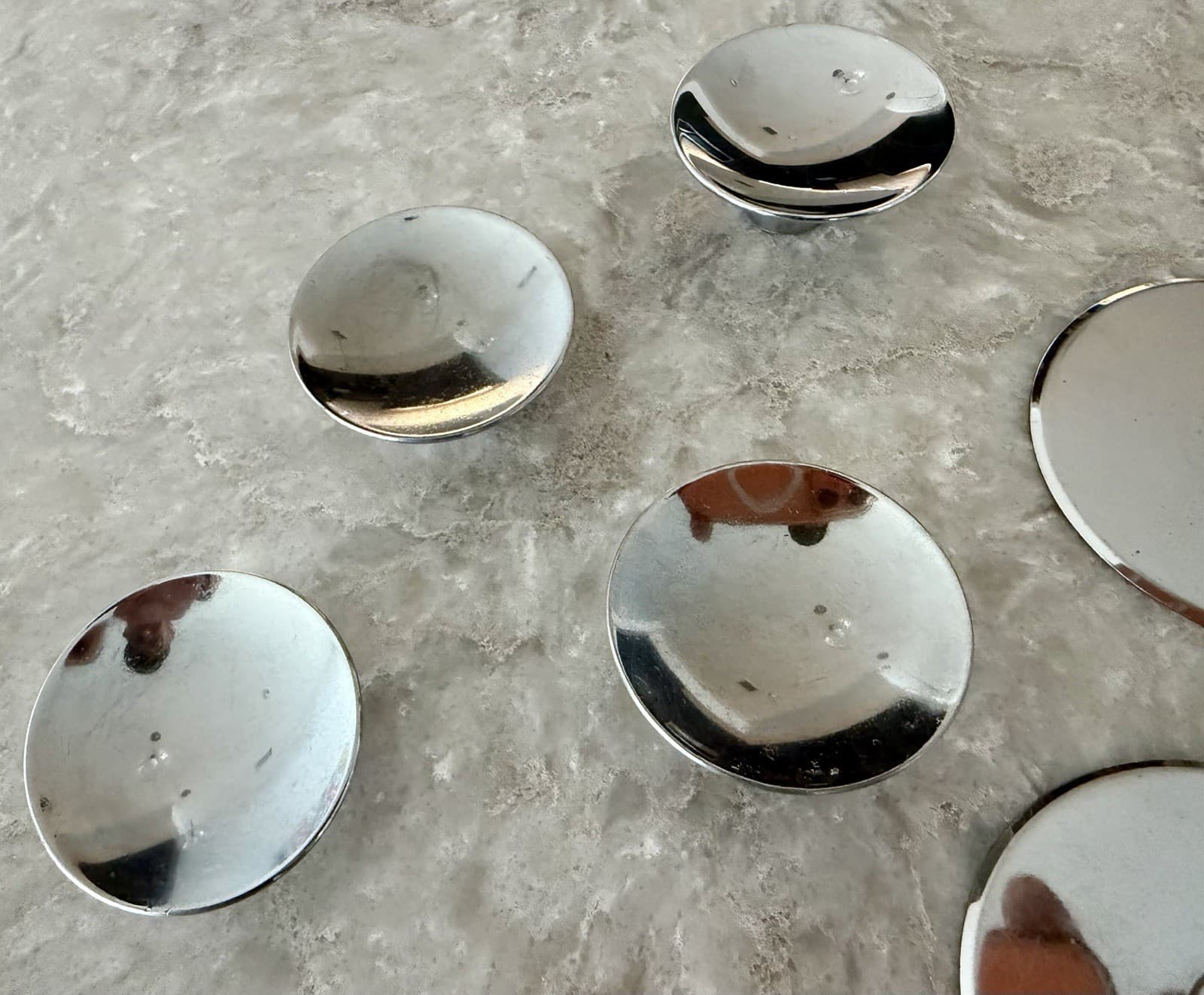 Set of 4 MCM Chrome Cabinet Drawer Pulls Knobs 2” w/ 2-3/4” Backplates - Thumbnail 3