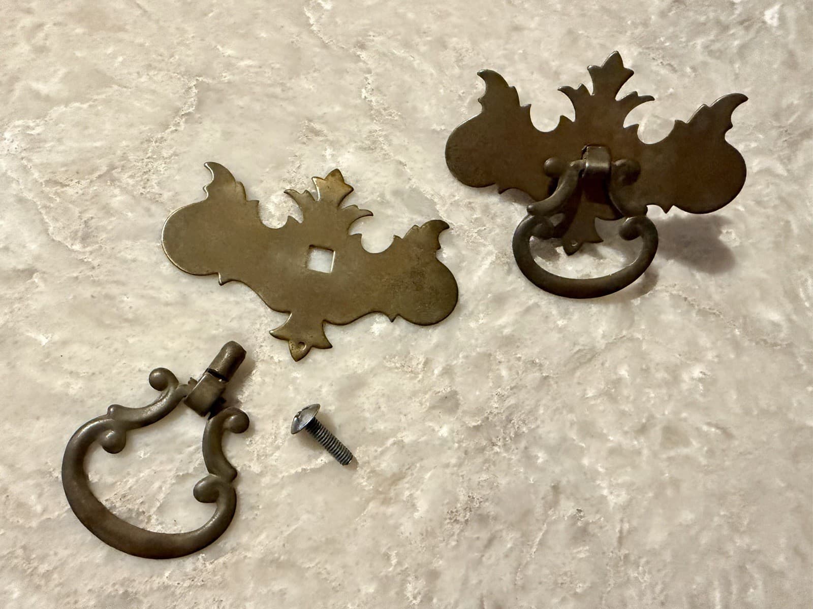 Pair Vintage Steel Chippendale Batwing Drawer Pulls Bail Handles 3-3/8” - Thumbnail 5