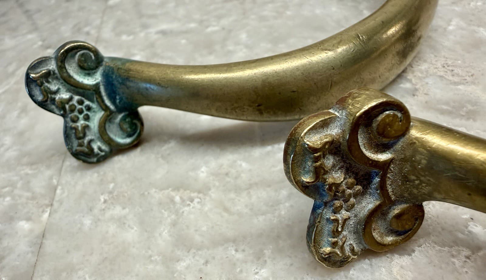 Pair Vintage Solid Brass Grapevine Cabinet Drawer Pulls 5” CTC Art Nouveau - Thumbnail 3
