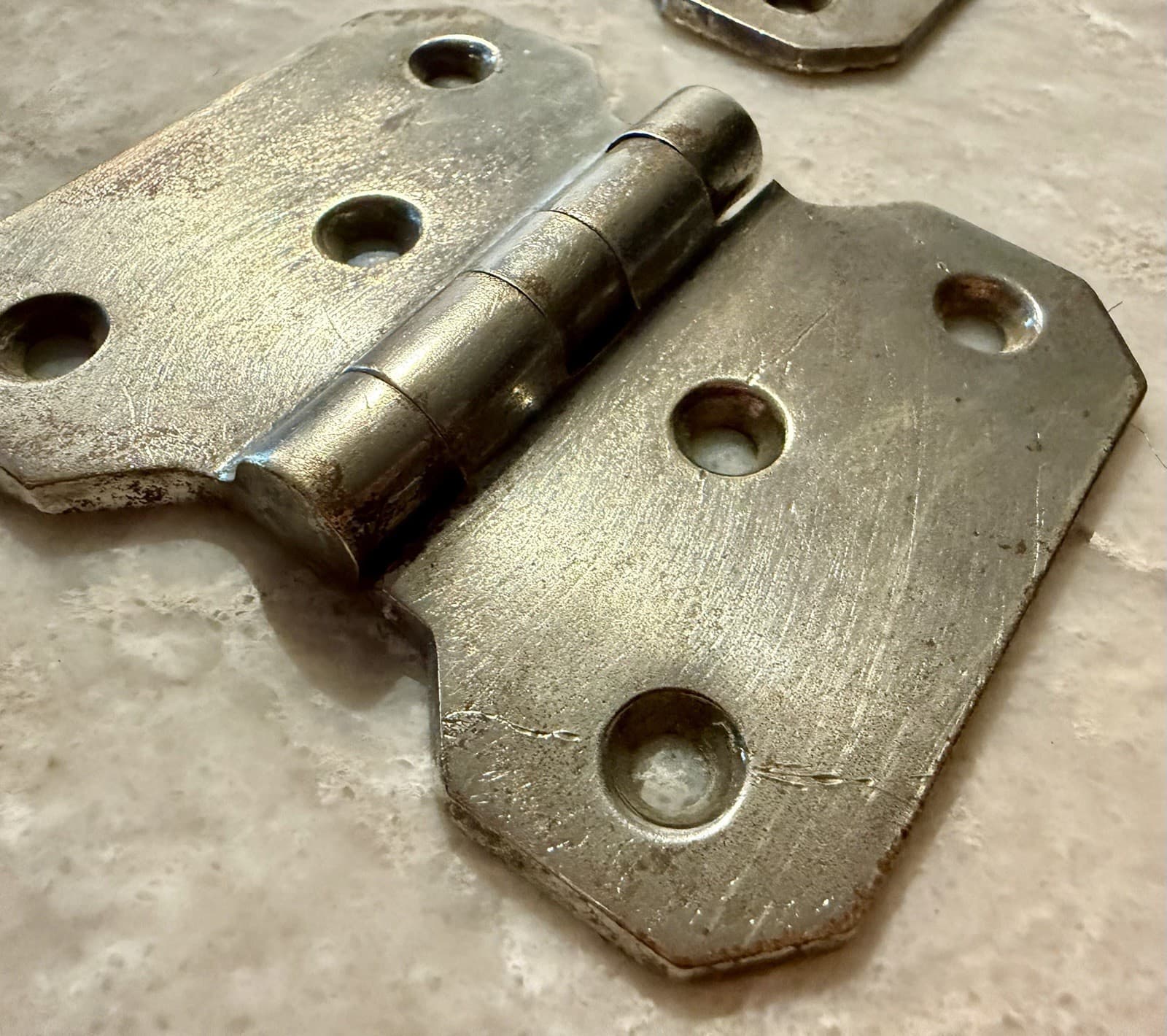 Vintage Nickel Over Brass Non Mortise Cabinet Hinges Pair 3-1/4” x 2-3/4” - Thumbnail 6