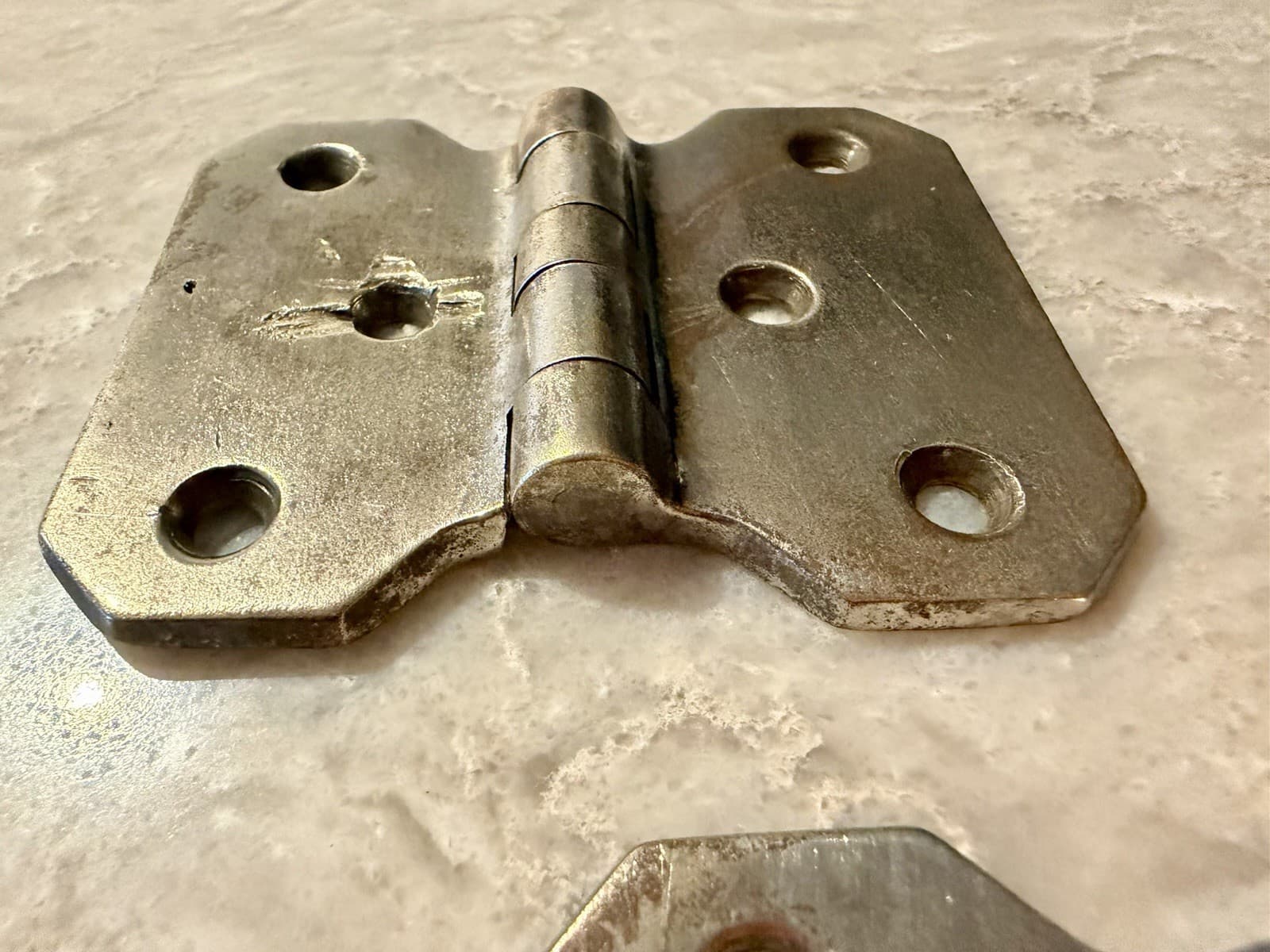 Vintage Nickel Over Brass Non Mortise Cabinet Hinges Pair 3-1/4” x 2-3/4” - Thumbnail 3