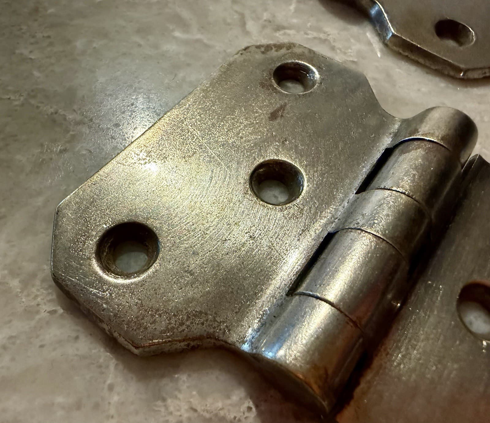 Vintage Nickel Over Brass Non Mortise Cabinet Hinges Pair 3-1/4” x 2-3/4” - Thumbnail 7