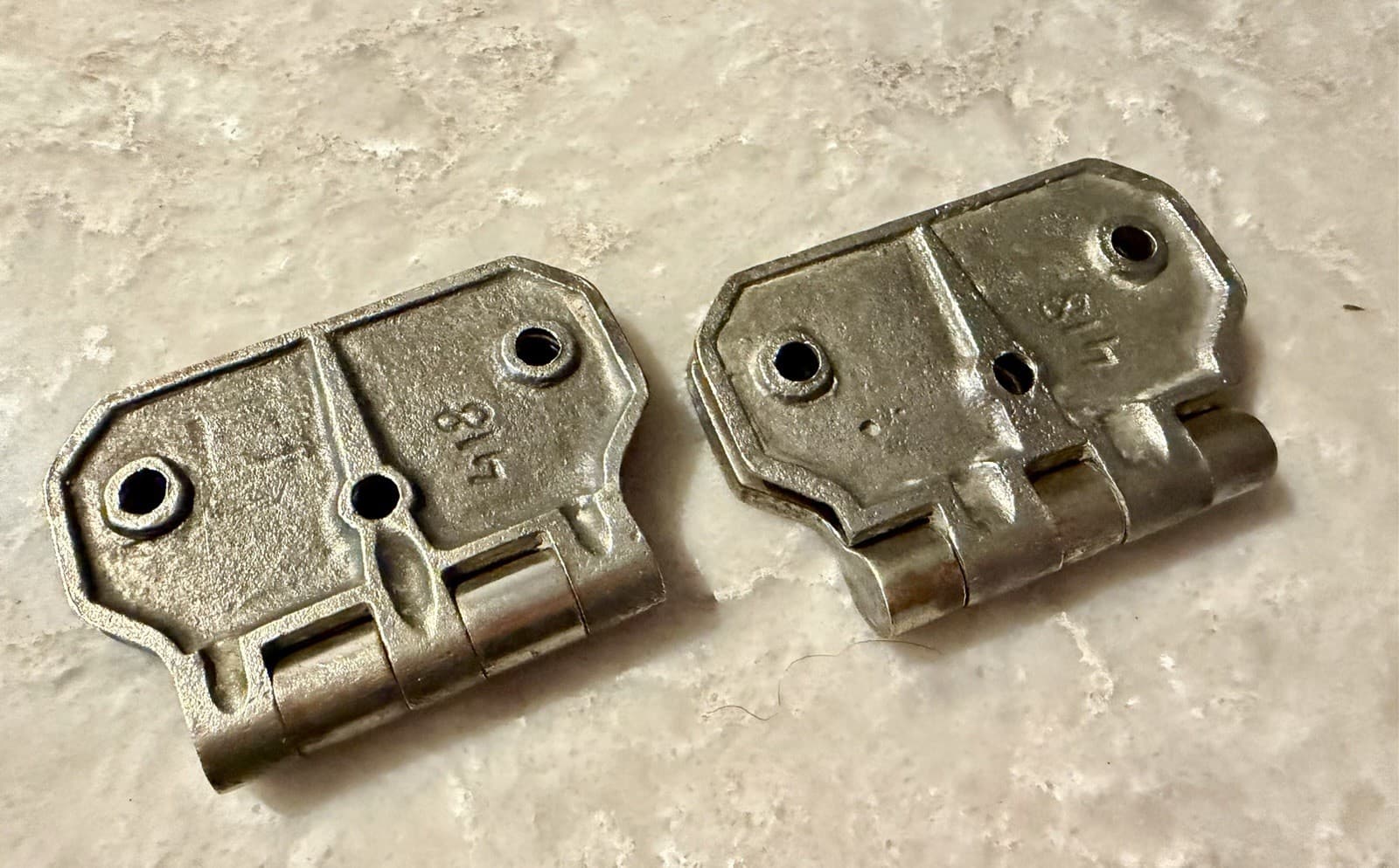 Vintage Nickel Over Brass Non Mortise Cabinet Hinges Pair 3-1/4” x 2-3/4” - Thumbnail 13