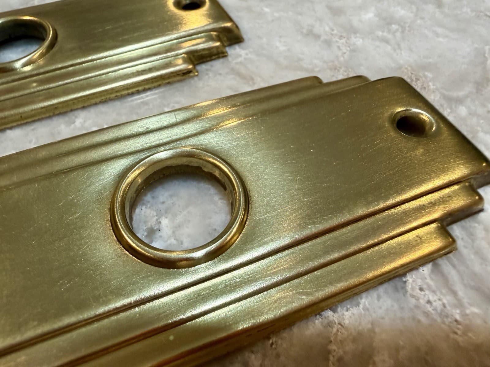 Vintage Sargent Mortise Lock Set Glass Door Knobs Art Deco Plates Key Complete - Thumbnail 5