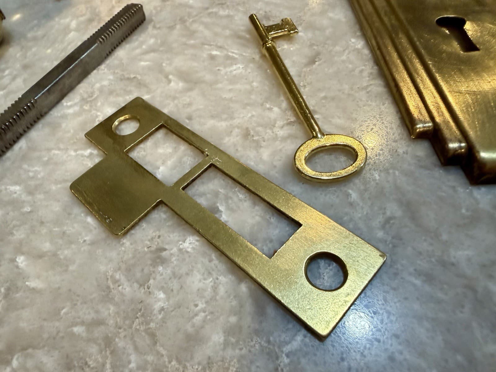 Vintage Sargent Mortise Lock Set Glass Door Knobs Art Deco Plates Key Complete - Thumbnail 9