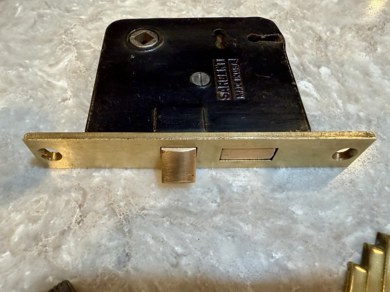 Vintage Sargent Mortise Lock Set Glass Door Knobs Art Deco Plates Key Complete - Thumbnail 13