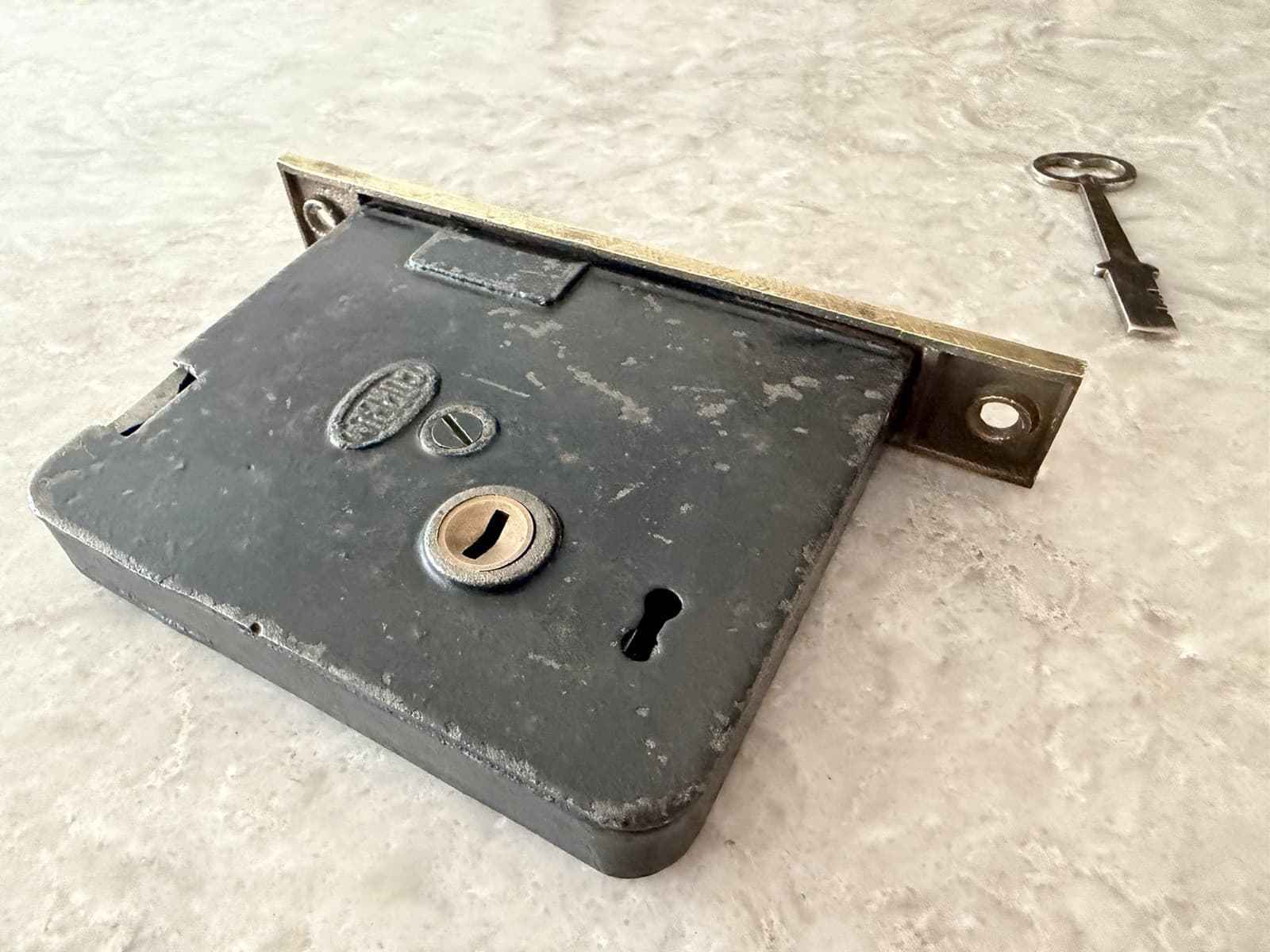 Antique Corbin Mortise Door Lock w/ Original Skeleton Key Brass Faceplate - Thumbnail 10