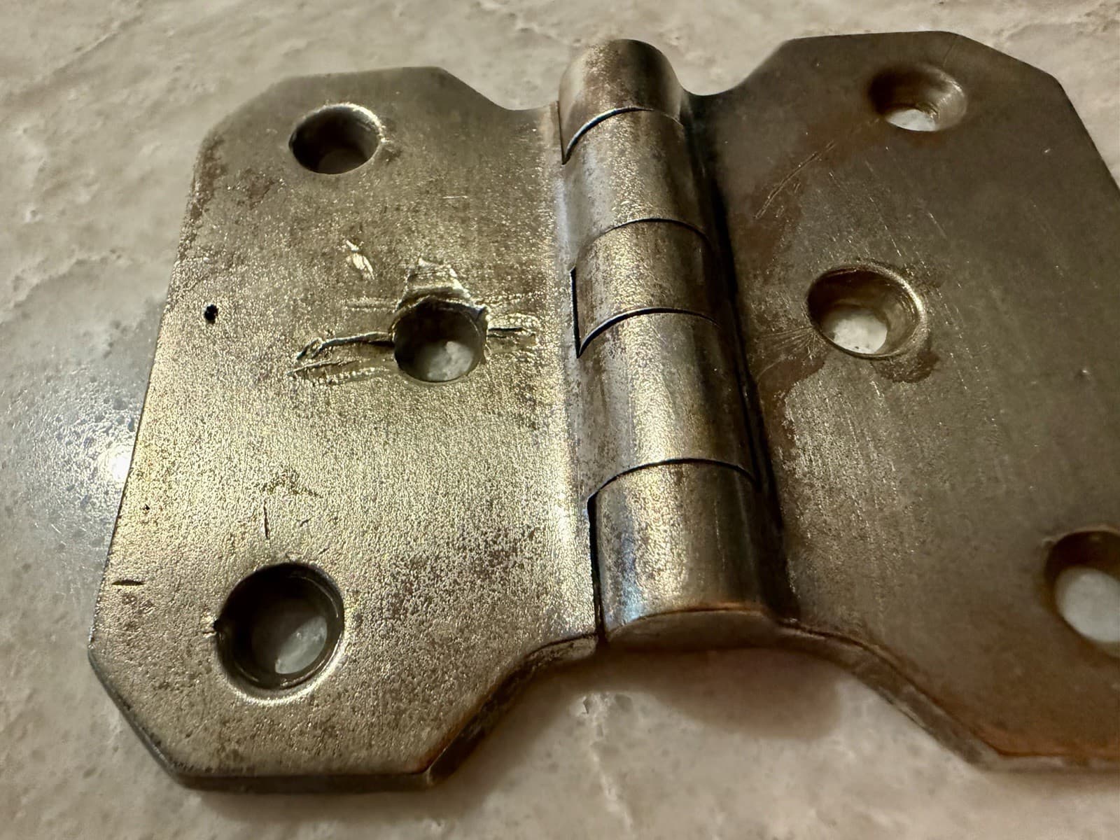 Vintage Nickel Over Brass Non Mortise Cabinet Hinges Pair 3-1/4” x 2-3/4” - Thumbnail 4