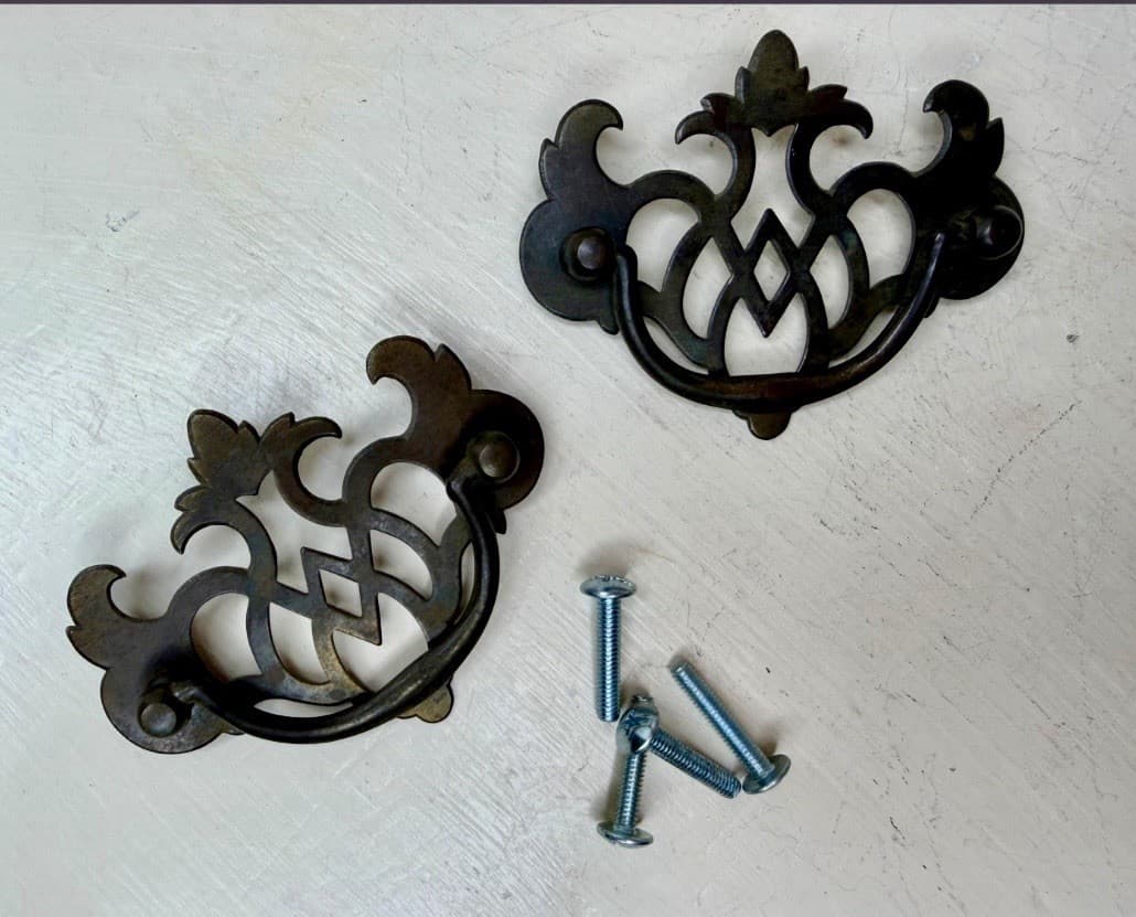Vintage Gothic Steel Batwing Bail Drawer Pulls Set of 2 Cabinet Handles 3.25” - Thumbnail 7