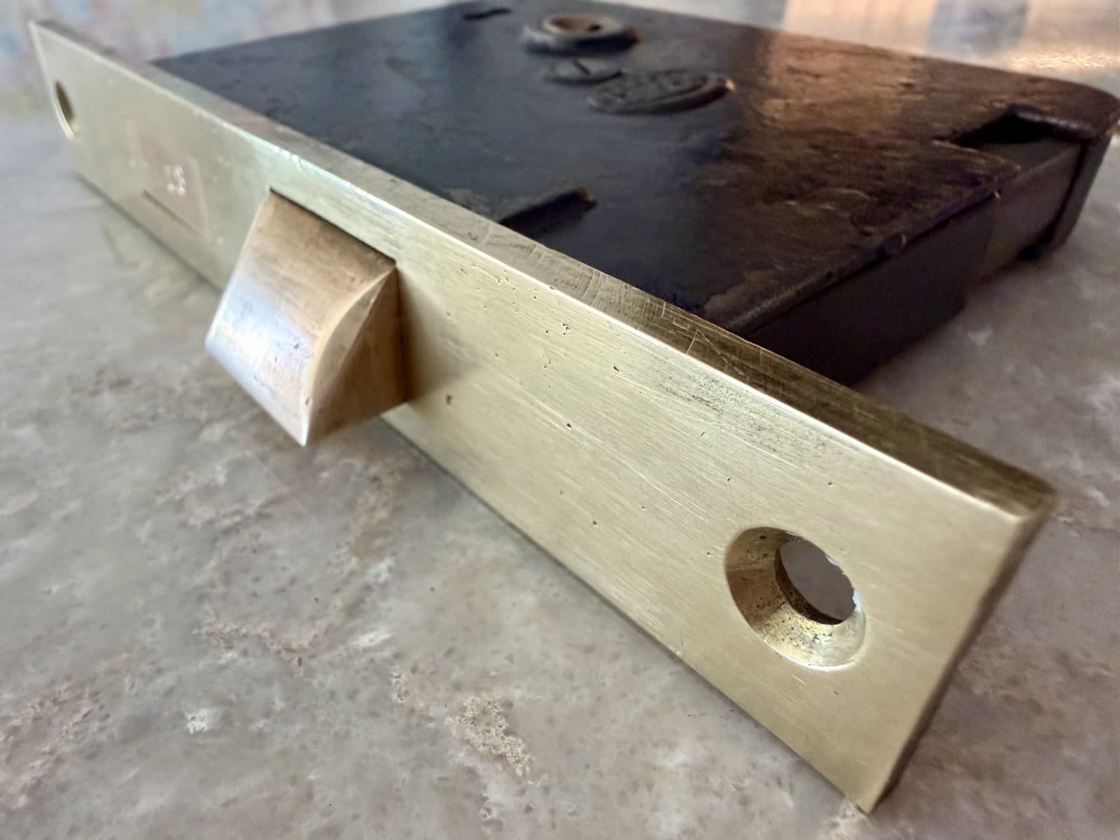 Antique Corbin Mortise Door Lock w/ Original Skeleton Key Brass Faceplate - Thumbnail 3