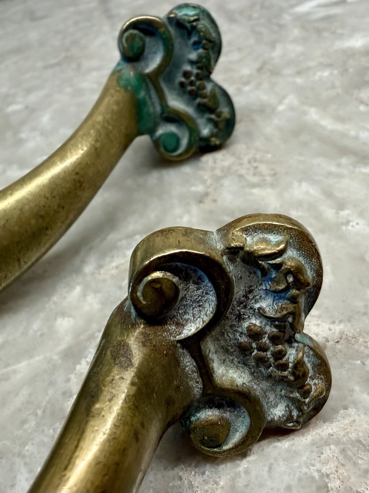 Pair Vintage Solid Brass Grapevine Cabinet Drawer Pulls 5” CTC Art Nouveau - Thumbnail 5
