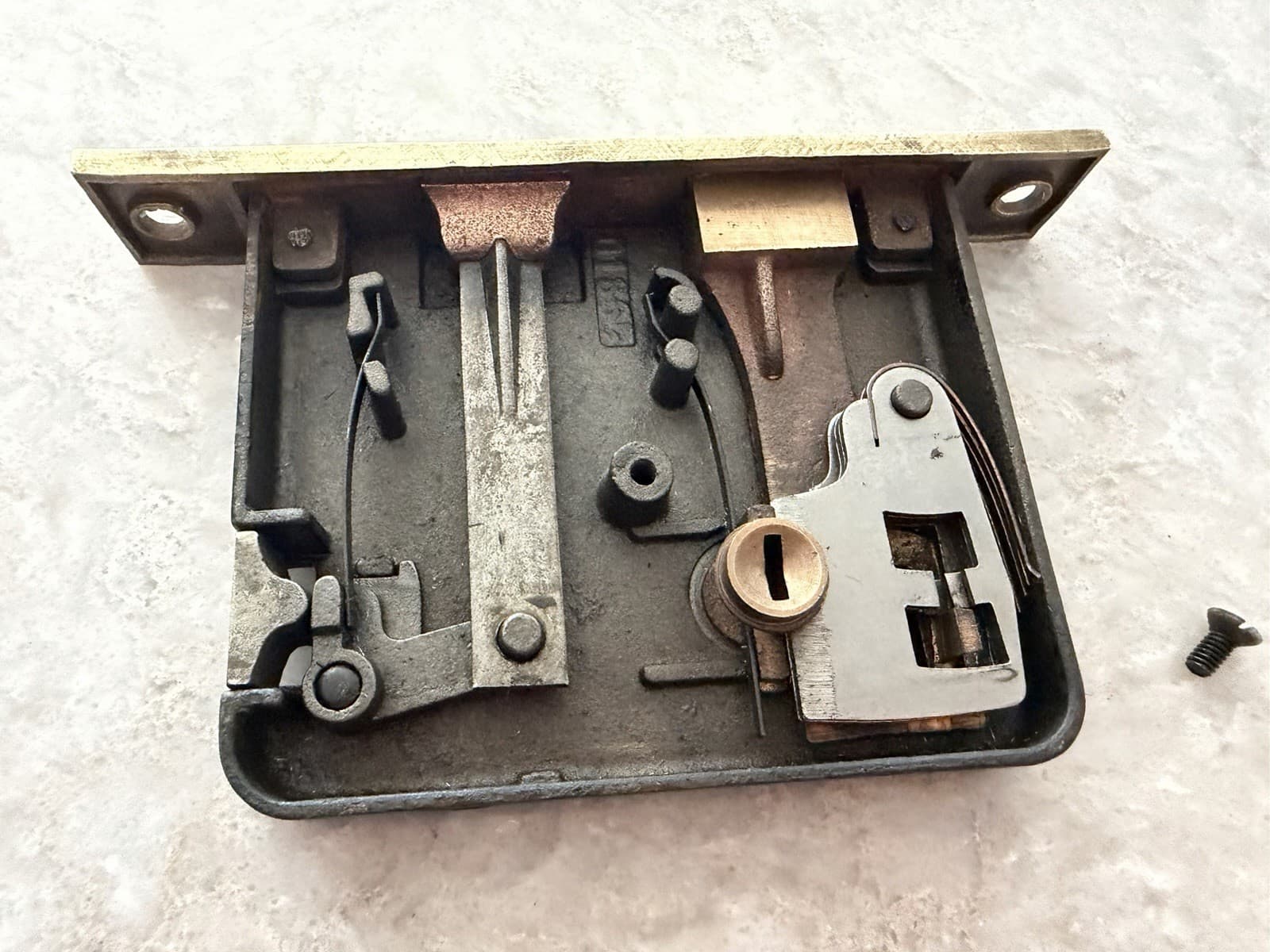 Antique Corbin Mortise Door Lock w/ Original Skeleton Key Brass Faceplate - Thumbnail 13