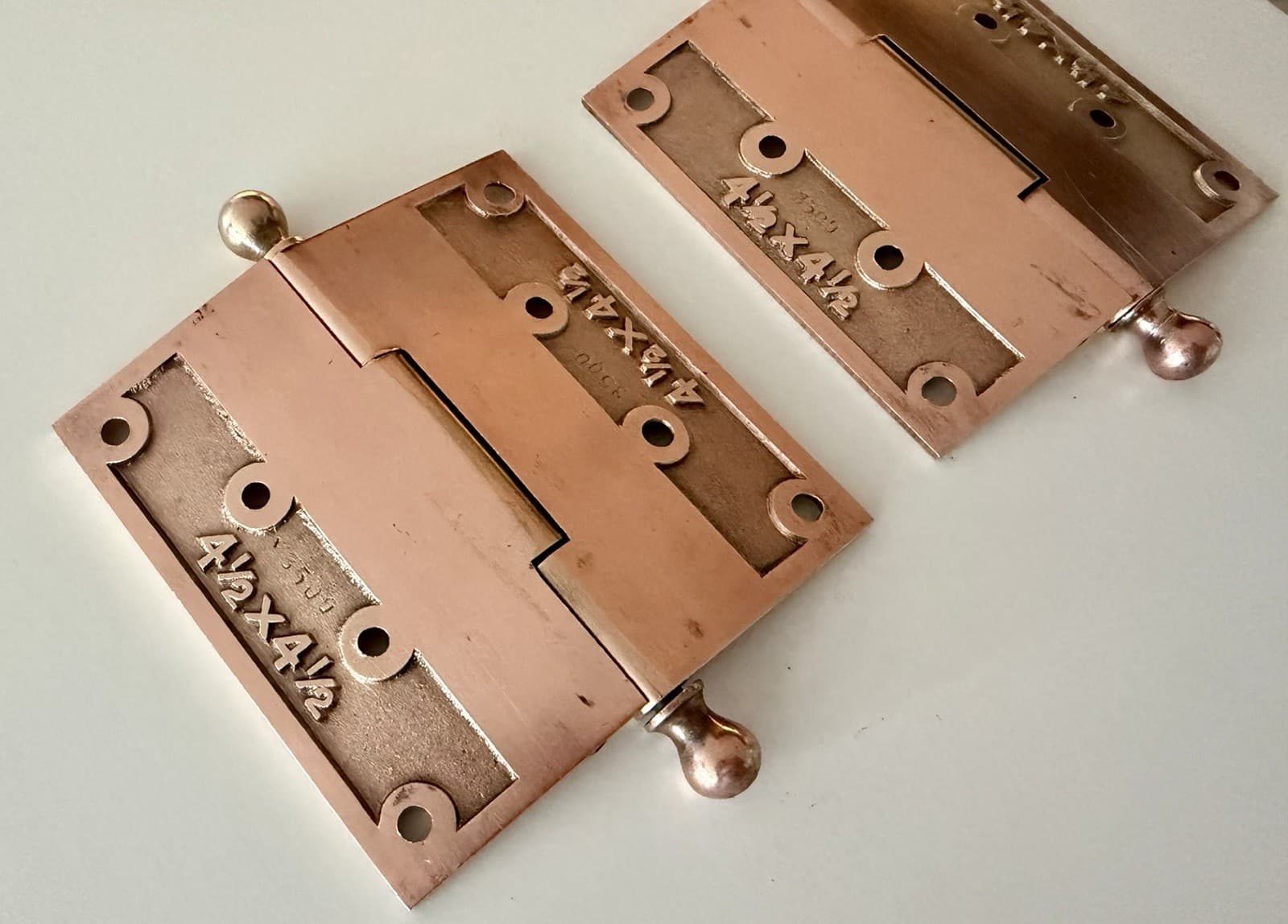 Solid Brass Ball Tip Door Hinges 4.5 x 4.5 Copper Finish Heavy Duty Pair - Thumbnail 6