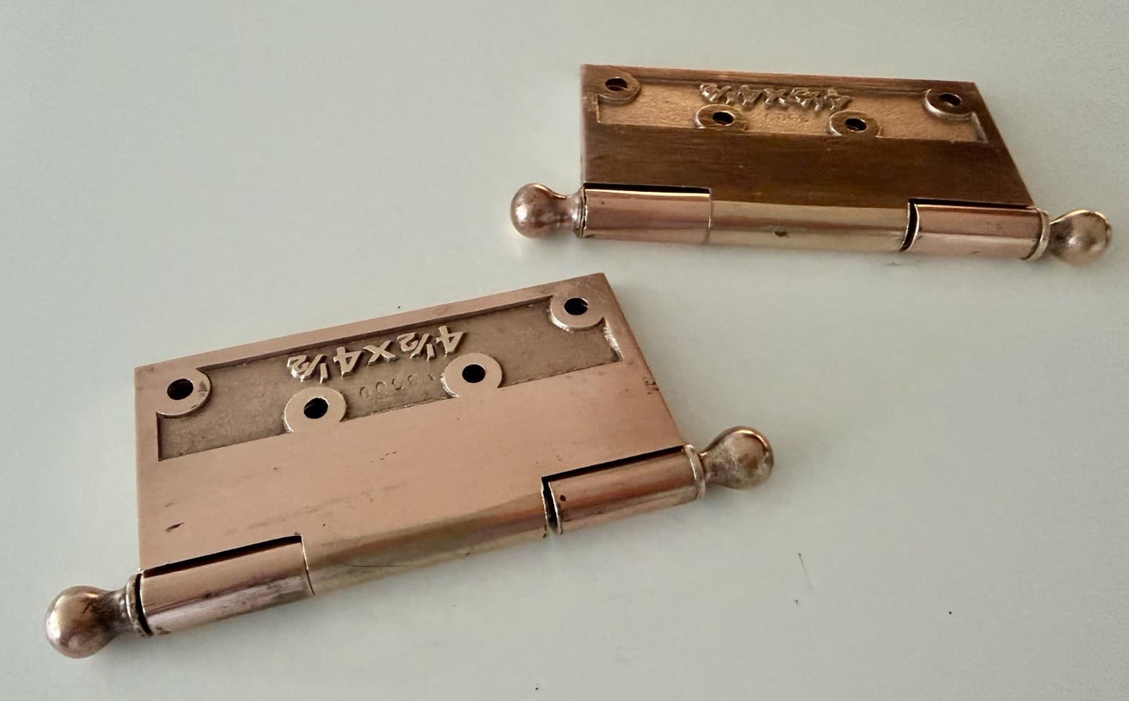 Solid Brass Ball Tip Door Hinges 4.5 x 4.5 Copper Finish Heavy Duty Pair - Thumbnail 10