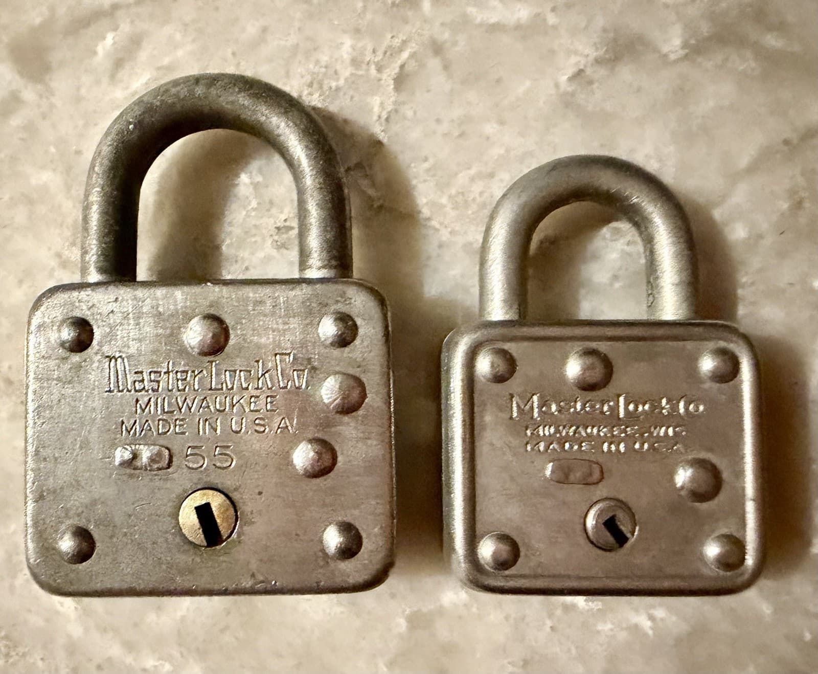 Vintage Master Lock Padlocks Models 85 & 44 5P w/ Keys Made USA Pair - Thumbnail 9