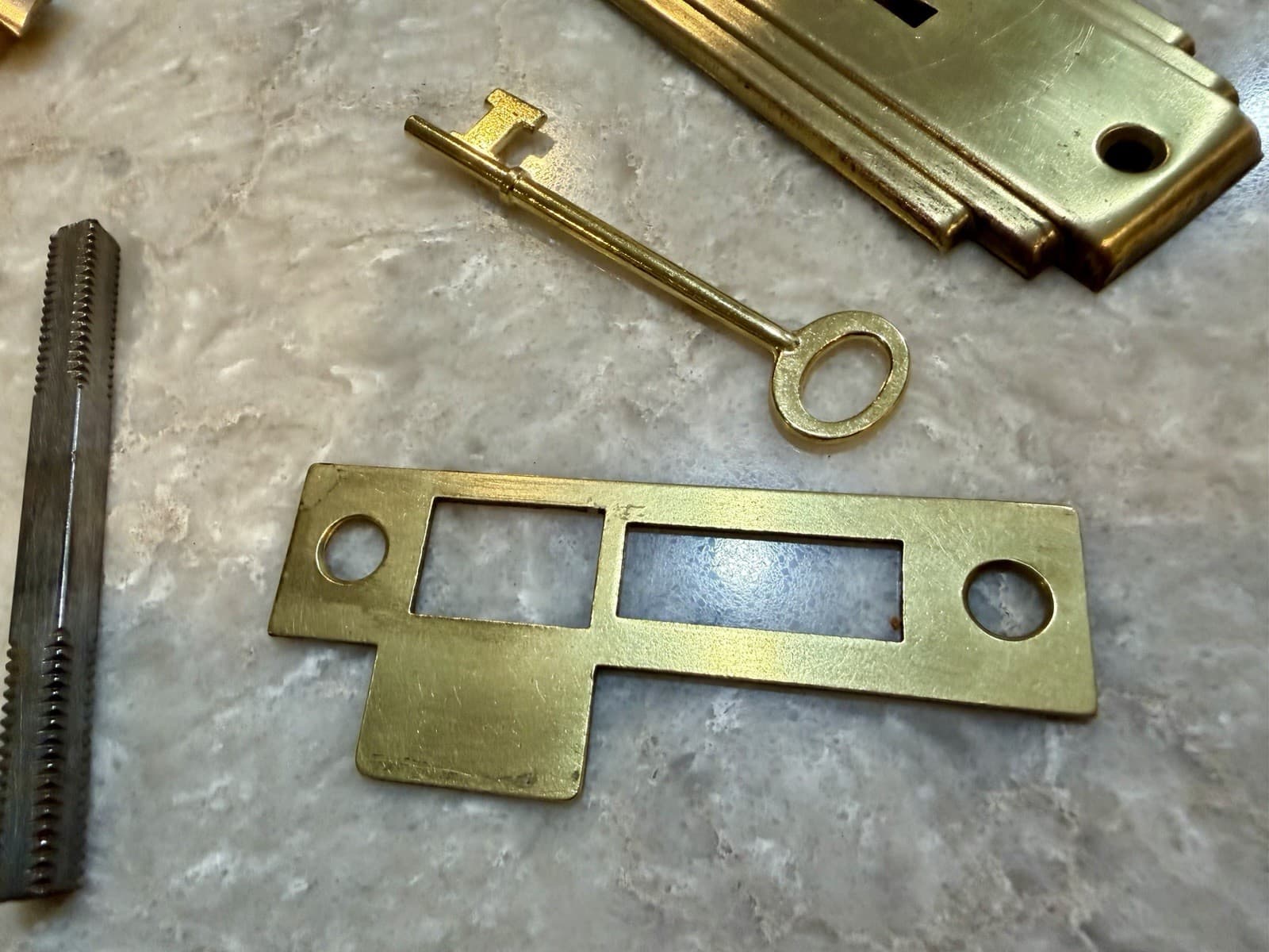 Vintage Sargent Mortise Lock Set Glass Door Knobs Art Deco Plates Key Complete - Thumbnail 8