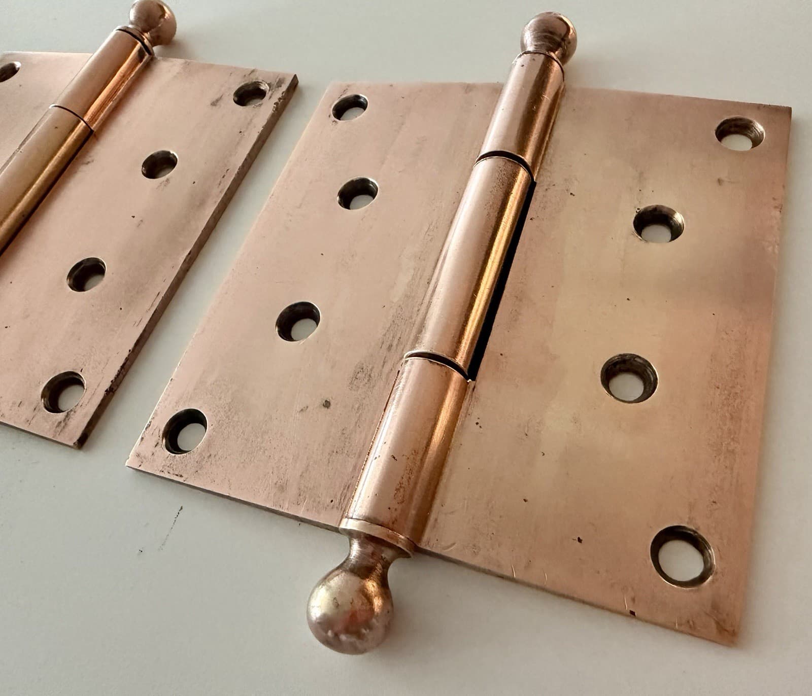 Solid Brass Ball Tip Door Hinges 4.5 x 4.5 Copper Finish Heavy Duty Pair - Thumbnail 2