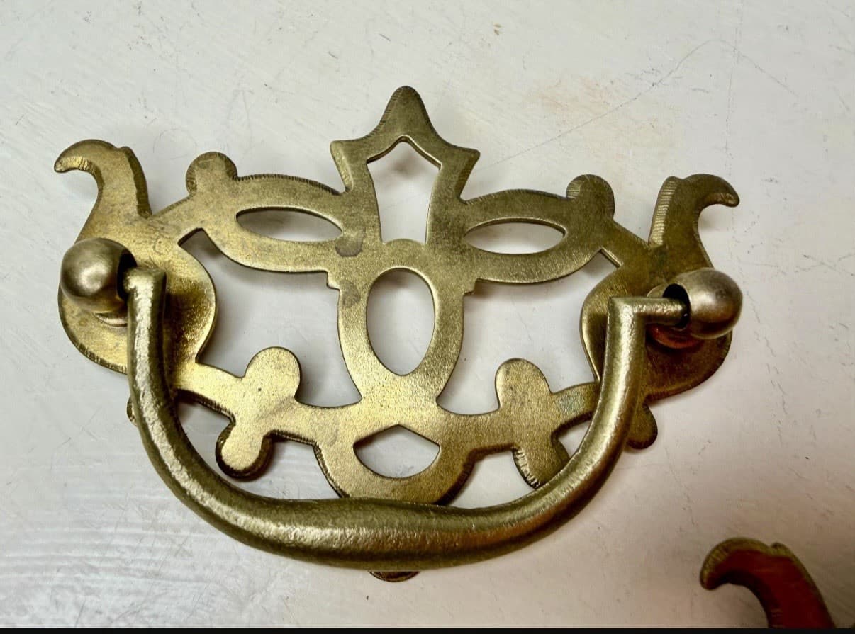 Vintage Solid Brass Gothic Bail Drawer Pulls Set of 2 - Thumbnail 3