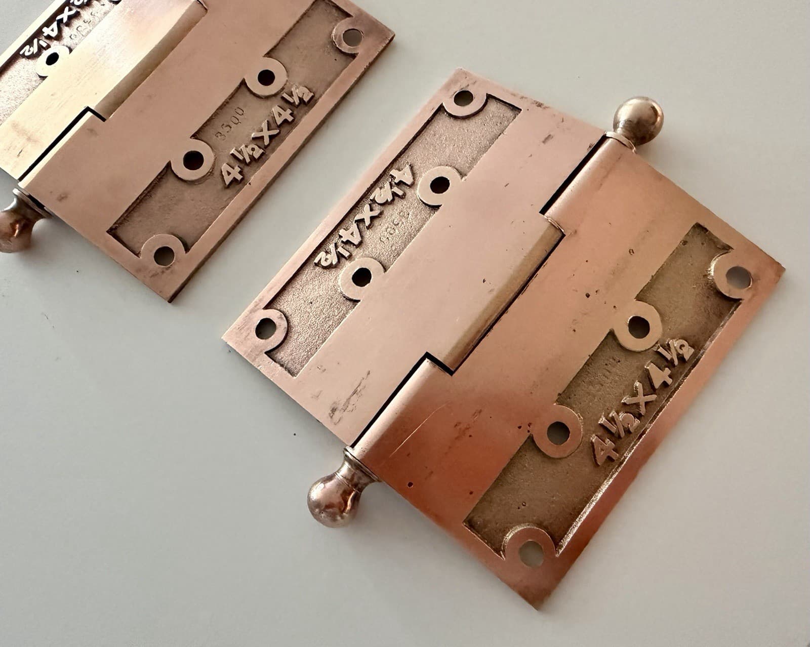 Solid Brass Ball Tip Door Hinges 4.5 x 4.5 Copper Finish Heavy Duty Pair - Thumbnail 9