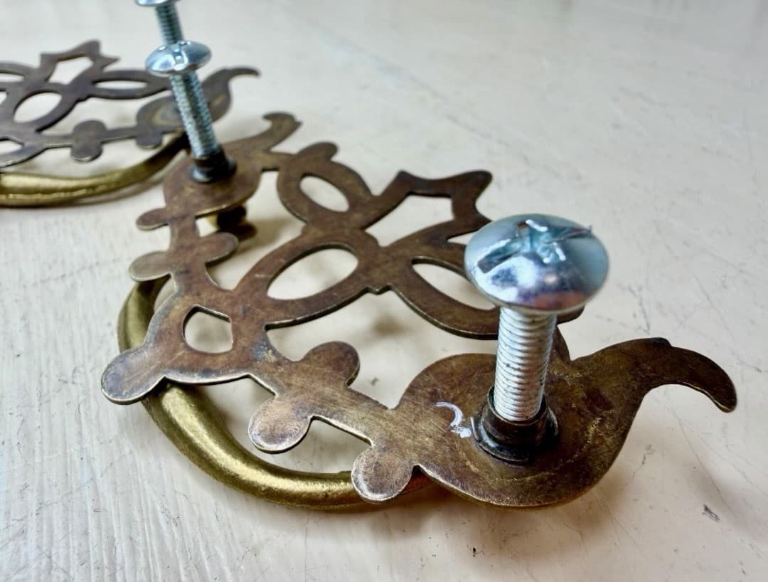Vintage Solid Brass Gothic Bail Drawer Pulls Set of 2 - Thumbnail 8