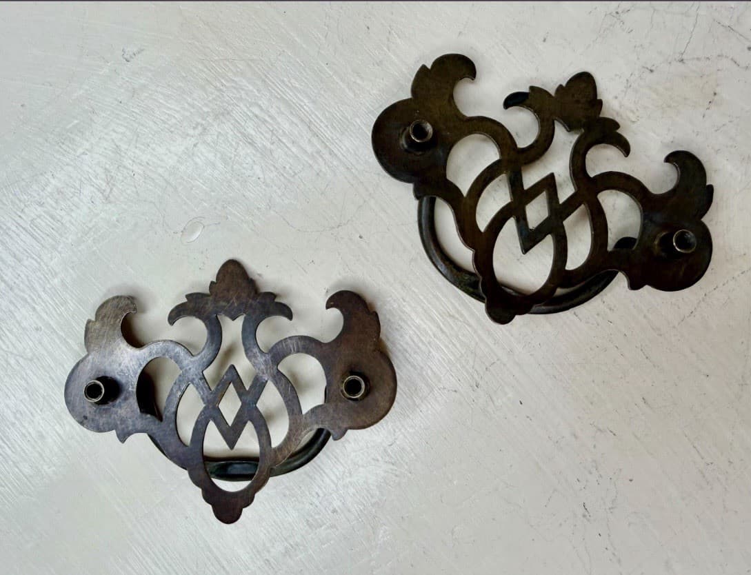 Vintage Gothic Steel Batwing Bail Drawer Pulls Set of 2 Cabinet Handles 3.25” - Thumbnail 5