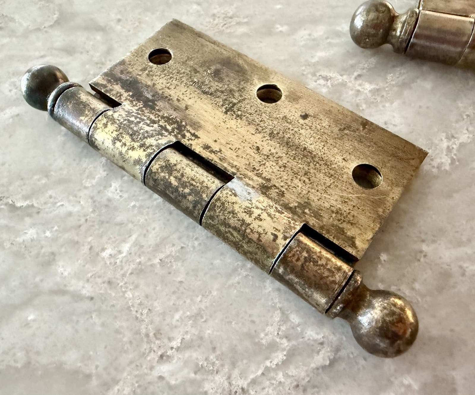 Pair Vintage Stanley 3” x 3” Steel Ball Tip Door Hinges Made in USA - Thumbnail 9