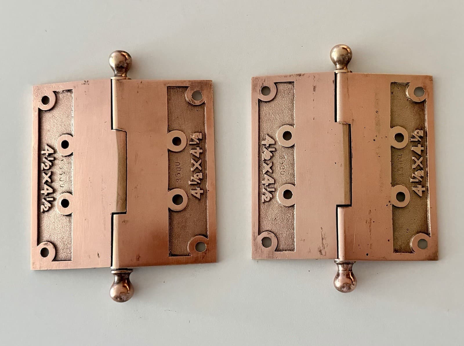 Solid Brass Ball Tip Door Hinges 4.5 x 4.5 Copper Finish Heavy Duty Pair - Thumbnail 5