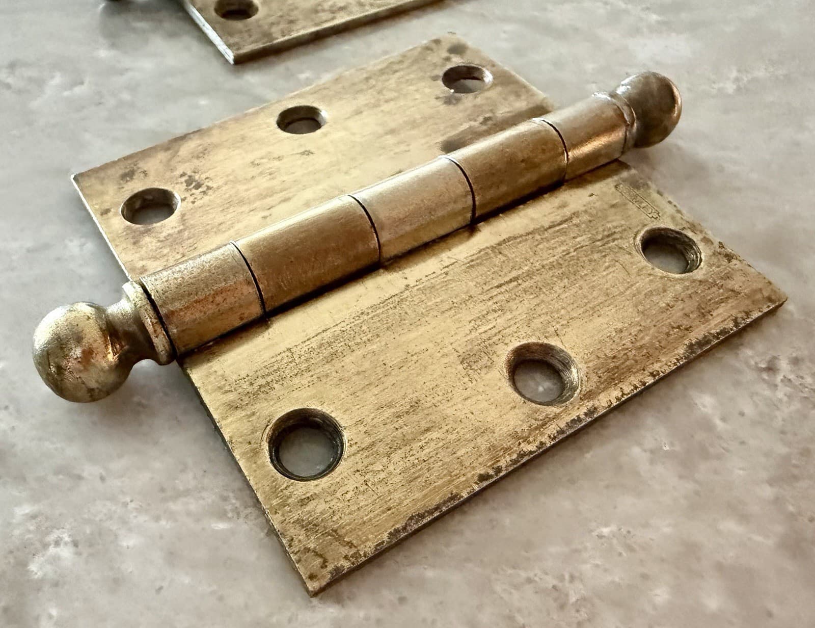 Pair Vintage Stanley 3” x 3” Steel Ball Tip Door Hinges Made in USA - Thumbnail 2
