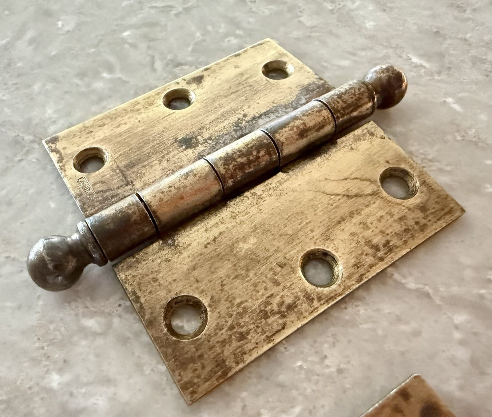 Pair Vintage Stanley 3” x 3” Steel Ball Tip Door Hinges Made in USA - Thumbnail 3