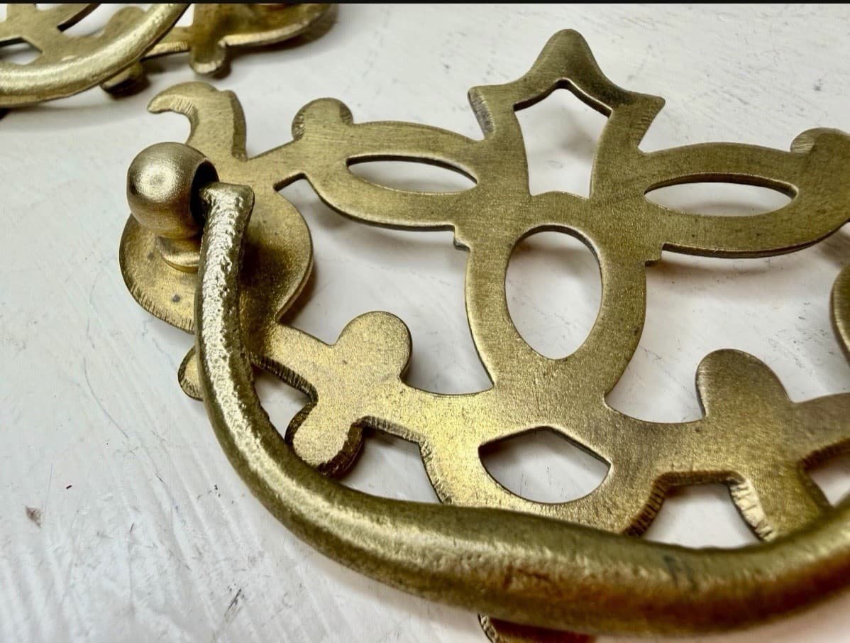 Vintage Solid Brass Gothic Bail Drawer Pulls Set of 2 - Thumbnail 5