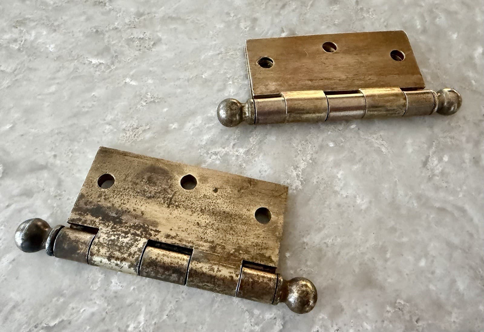 Pair Vintage Stanley 3” x 3” Steel Ball Tip Door Hinges Made in USA - Thumbnail 8
