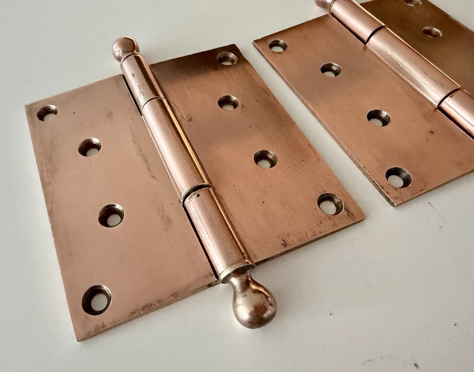 Solid Brass Ball Tip Door Hinges 4.5 x 4.5 Copper Finish Heavy Duty Pair - Thumbnail 3
