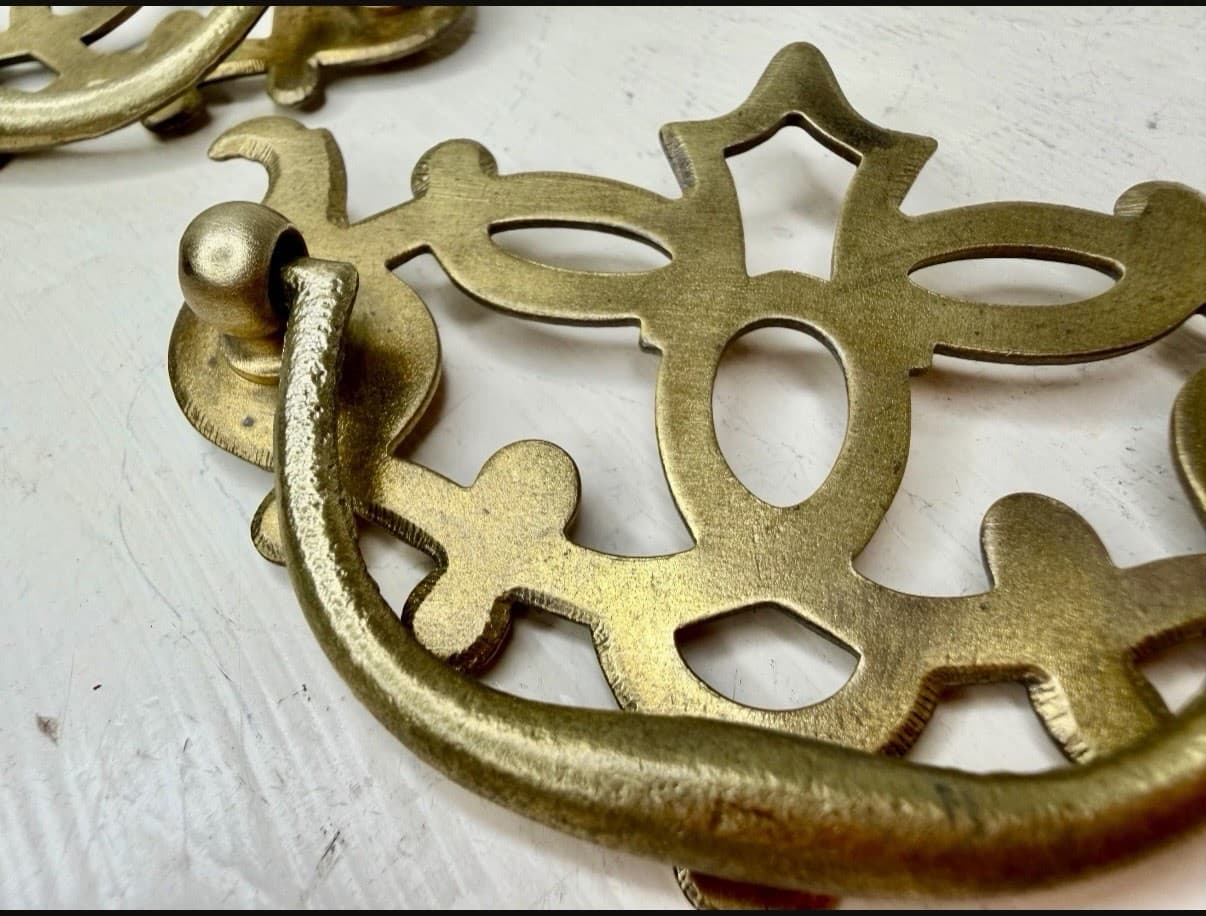 Vintage Solid Brass Gothic Bail Drawer Pulls Set of 2 - Thumbnail 4