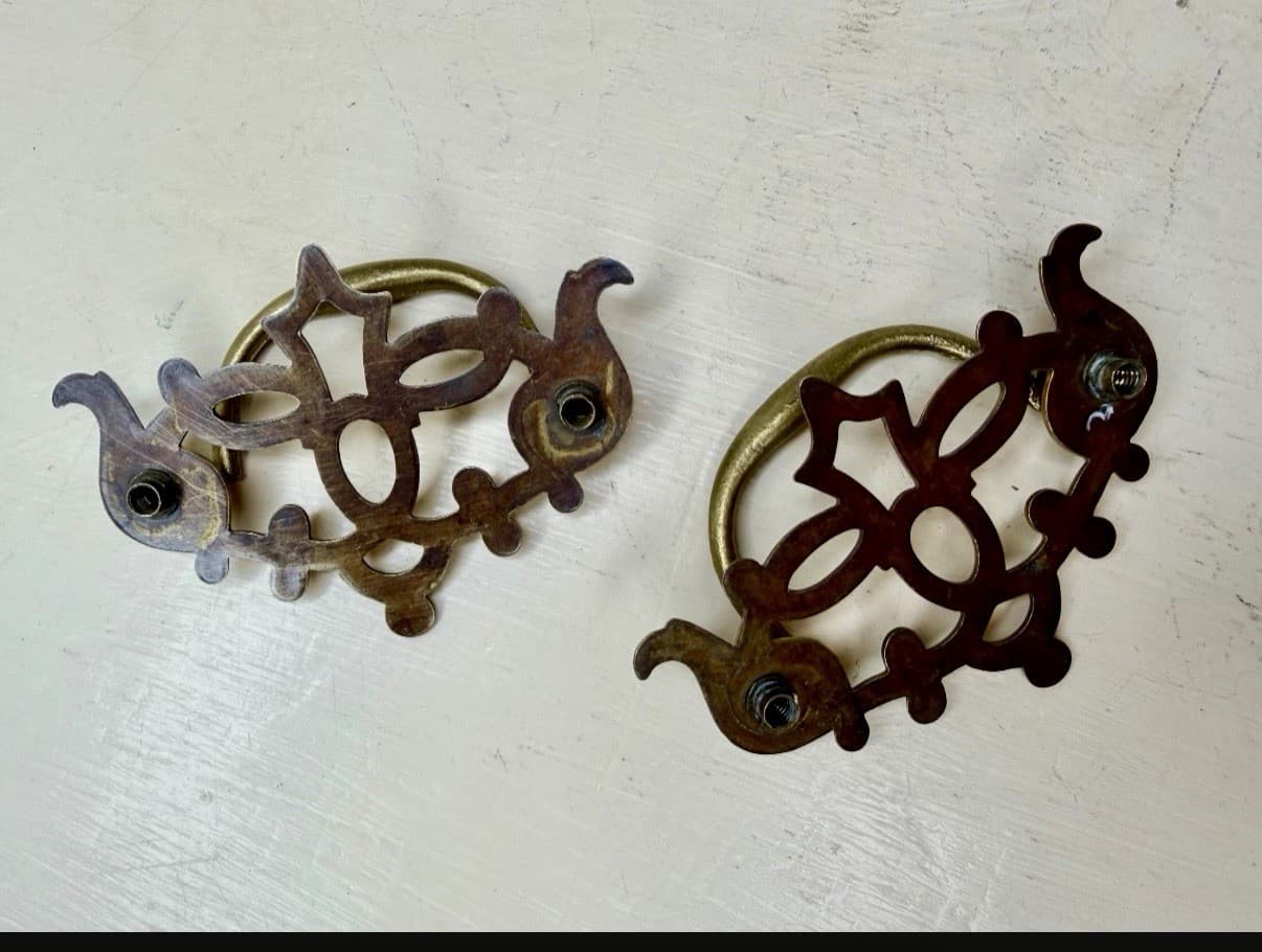 Vintage Solid Brass Gothic Bail Drawer Pulls Set of 2 - Thumbnail 6