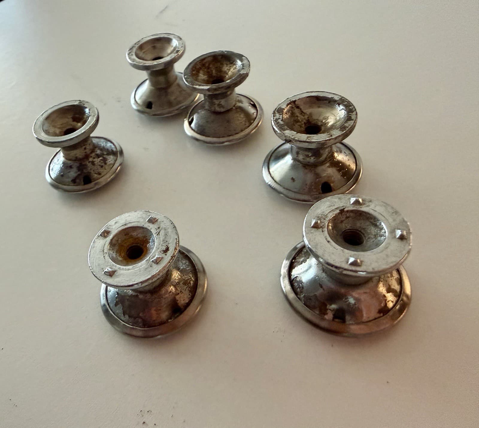 Set of 6 Vintage Steel Cabinet Drawer Knobs Concentric Circle Black Stripe 1” - Thumbnail 7