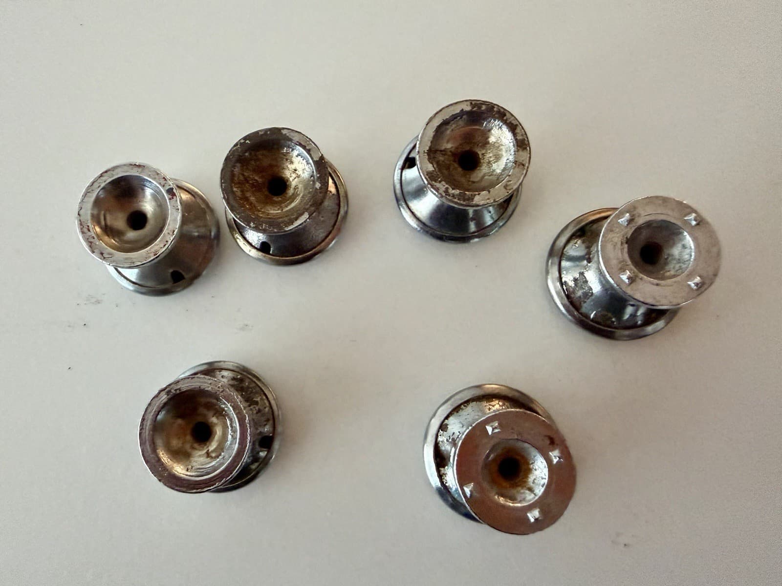 Set of 6 Vintage Steel Cabinet Drawer Knobs Concentric Circle Black Stripe 1” - Thumbnail 5