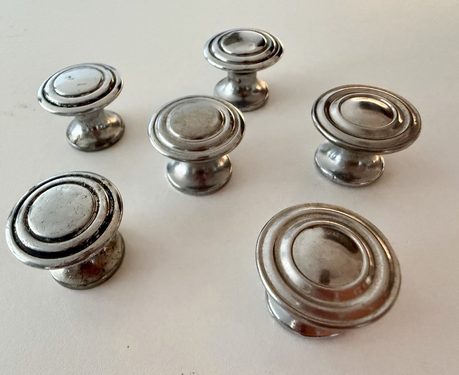 Set of 6 Vintage Steel Cabinet Drawer Knobs Concentric Circle Black Stripe 1” - Thumbnail 2