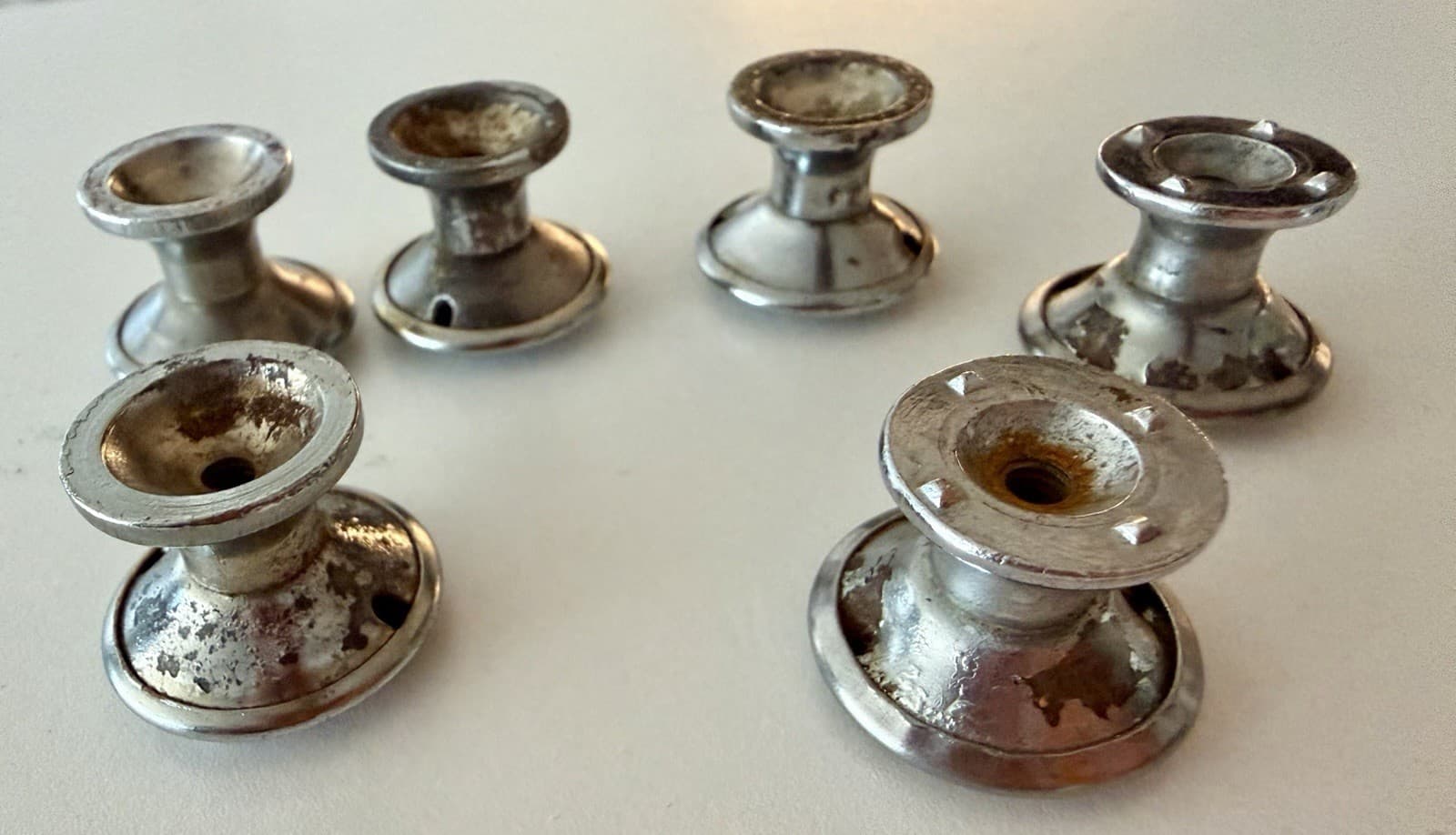 Set of 6 Vintage Steel Cabinet Drawer Knobs Concentric Circle Black Stripe 1” - Thumbnail 6