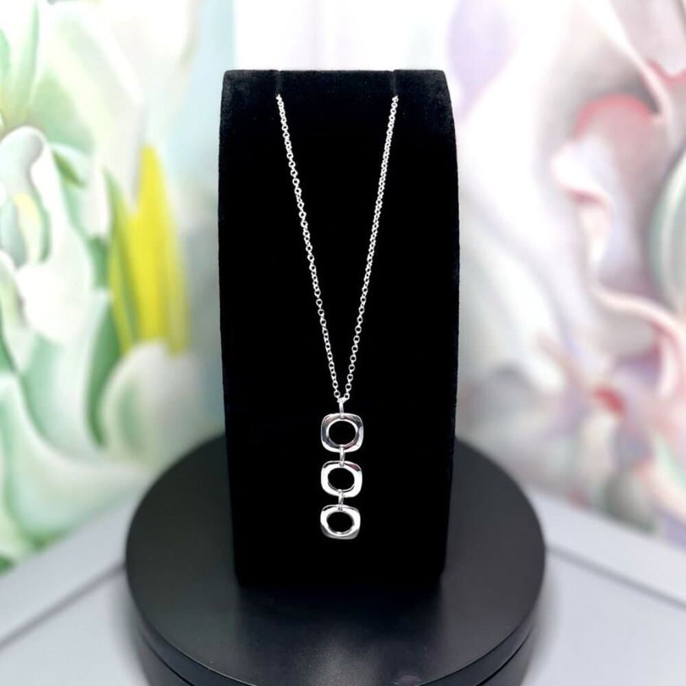 Leanna Geo Retro Open Square Trio Drop Sterling Silver Necklace Gift Boxed - Thumbnail 6