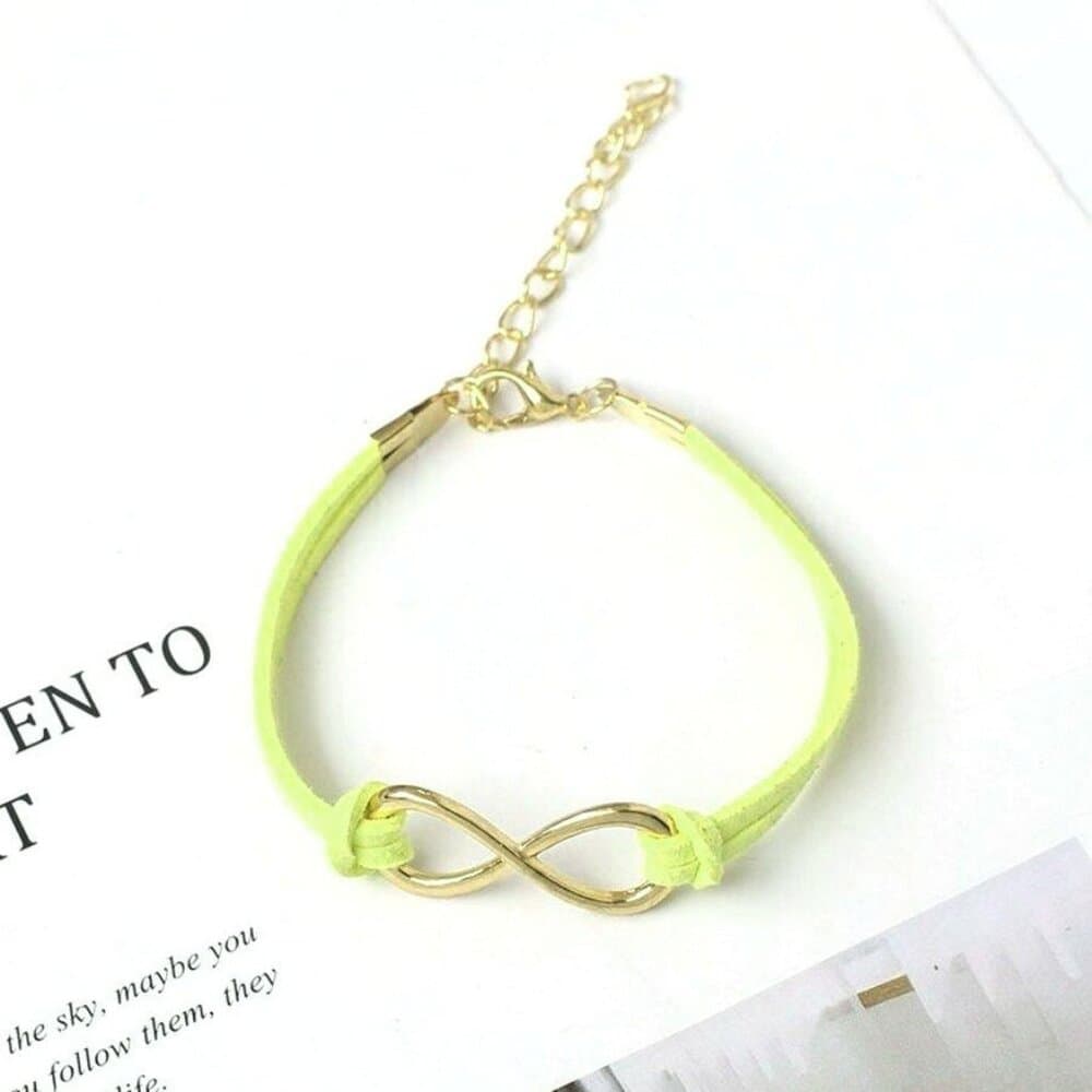 Leyanna Colors Soft Leather Retro Gold Infinity Bracelet Green Gift Packaged - Thumbnail 8