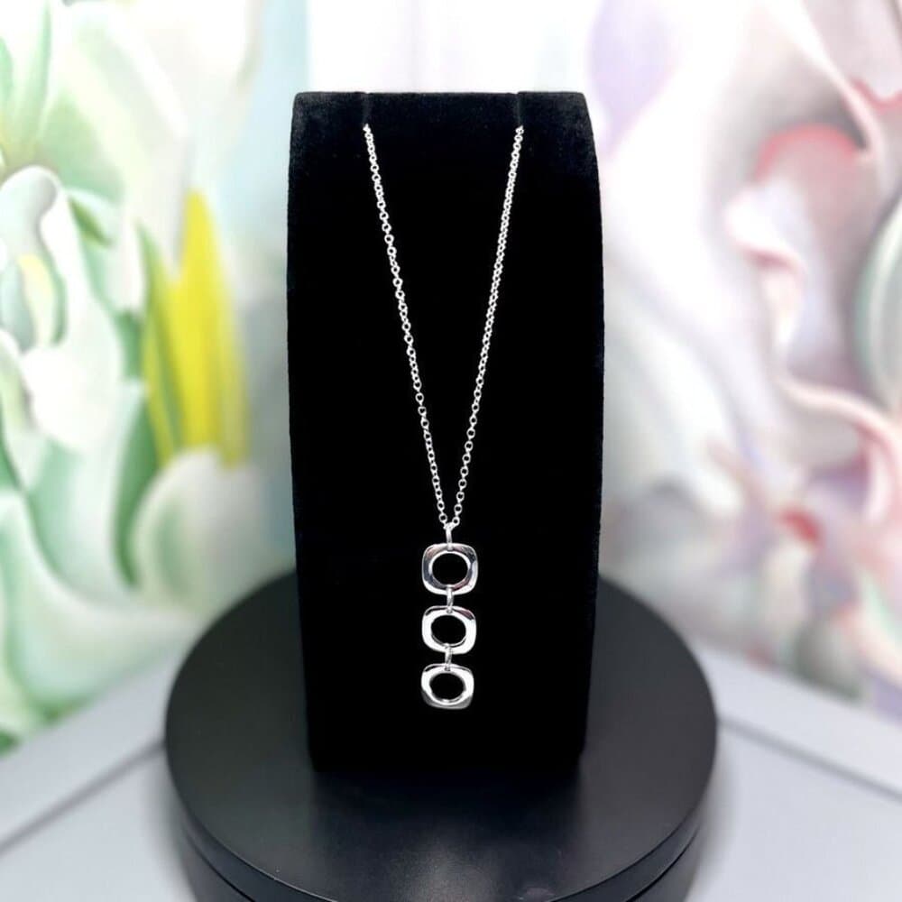 Leanna Geo Retro Open Square Trio Drop Sterling Silver Necklace Gift Boxed - Thumbnail 9