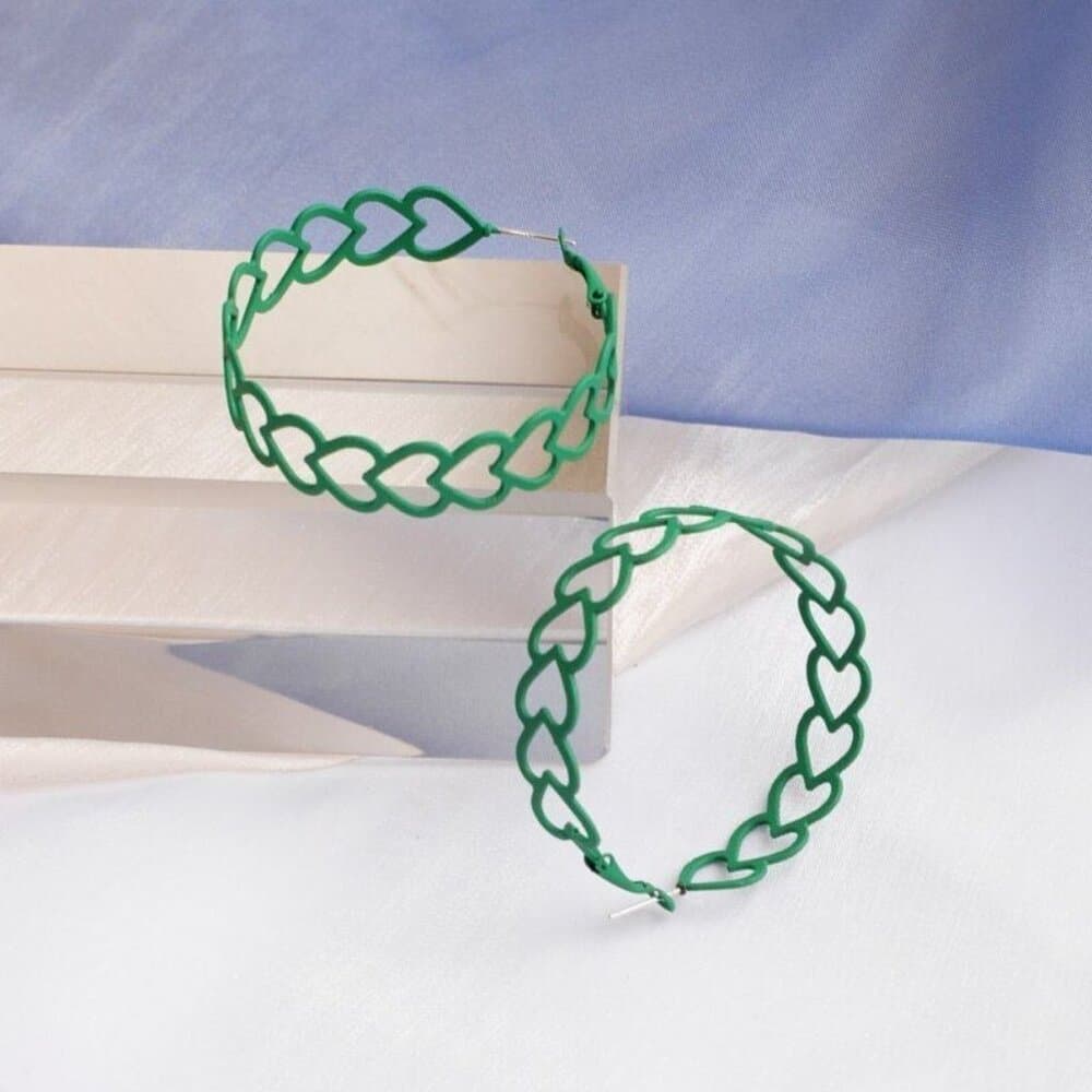 Lillianna Colorful Hearts Large Hoop Earrings Green Gift Packaged - Thumbnail 2