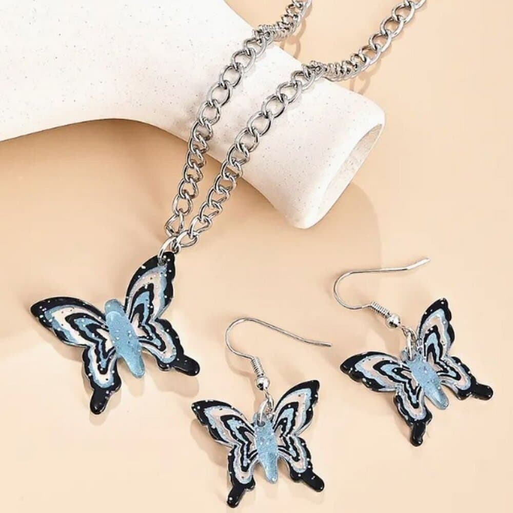 Lindy Jessa Colorful Black Butterfly Necklace Earrings Set Gift Packaged - Thumbnail 8