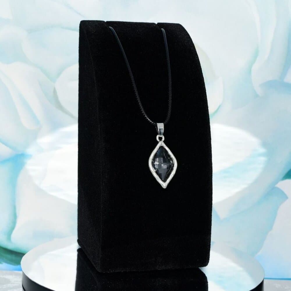 Lexie Sapphire Gray Rhombus Crystal Charm Pendant Leather Necklace Gift Boxed - Thumbnail 10
