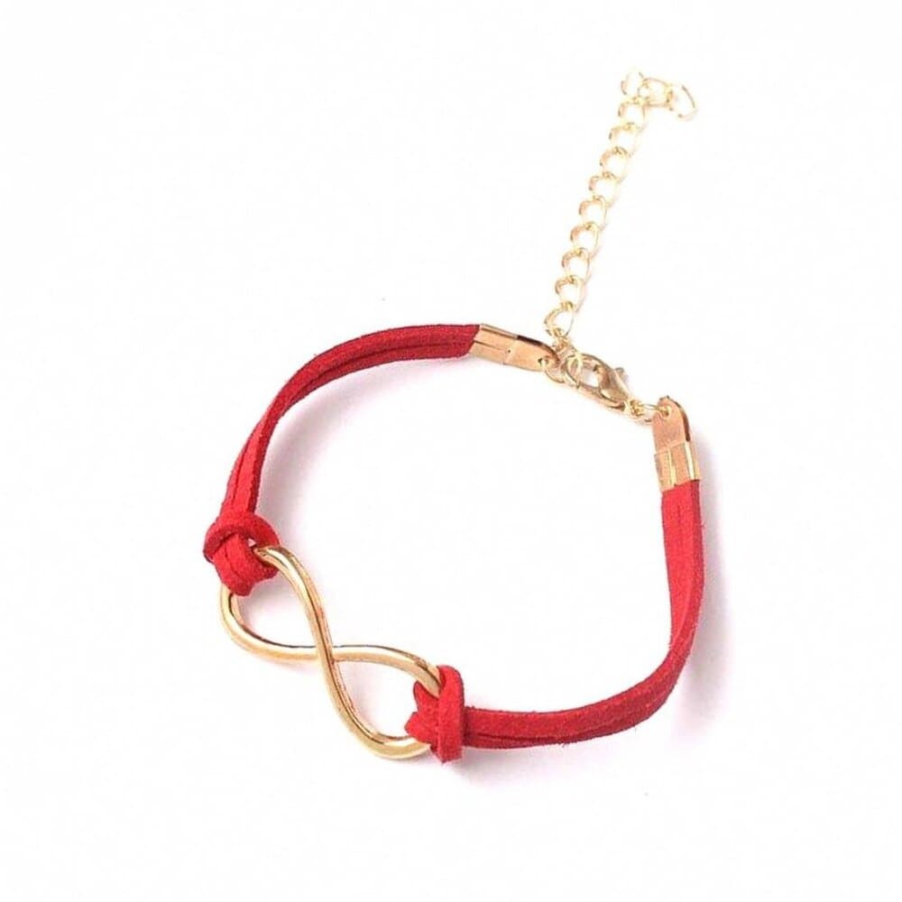 Leyanna Colors Soft Leather Retro Gold Infinity Bracelet Red Gift Packaged - Thumbnail 2