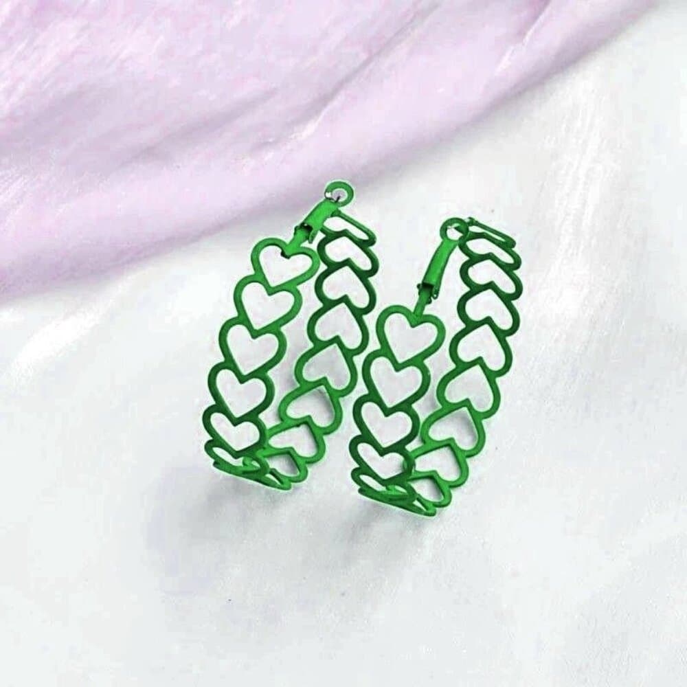 Lillianna Colorful Hearts Large Hoop Earrings Green Gift Packaged - Thumbnail 4
