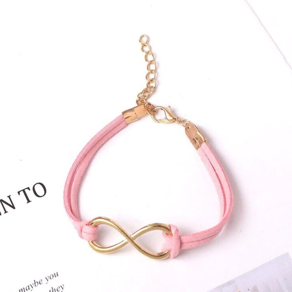 Leyanna Colors Soft Leather Retro Gold Infinity Bracelet Pink Gift Packaged - Thumbnail 8