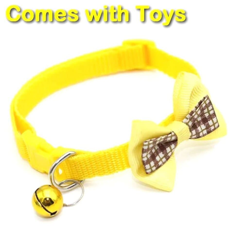 Kylee Kaylen Colorful Yellow Plaid Bow Tie Bell Cat Collar and Toys Gift Package - Thumbnail 9